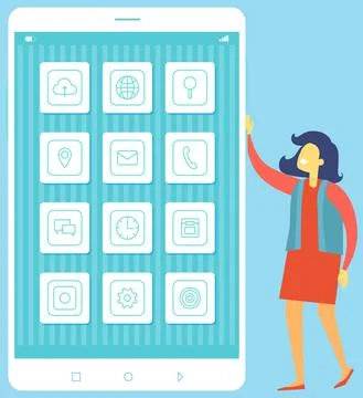 Touchscreen white smartphone with simple application icons. Mobile technology Stock Illustration