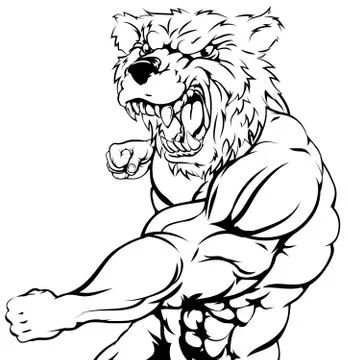 Tough bear mascot attacking Stock Illustration