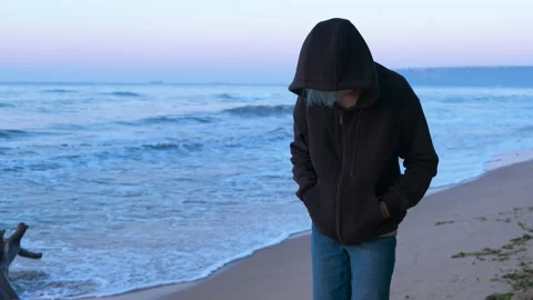 Toughtful mood on empty shore. Stock Footage 231926247