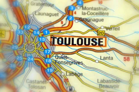 Toulouse on a map Stock Photos