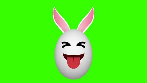 Tounge out and laughing easter egg with two big ears on green screen Stock Illustration