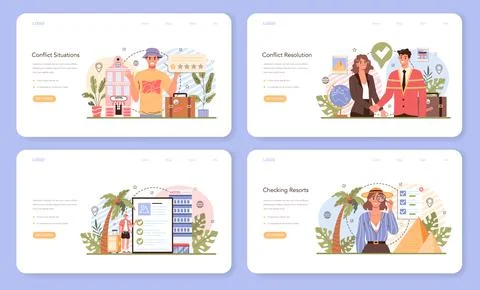 Tour agent web banner or landing page set. Vacation organization agency Stock Illustration