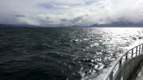 Tour boat floating through Beagle channel, Tierra del Fuego, Argentina Video stock 103672535