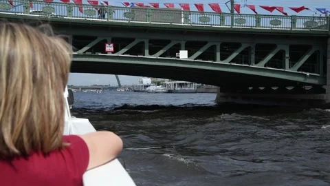 Tour boat sails under bridge Stock Footage 246760614