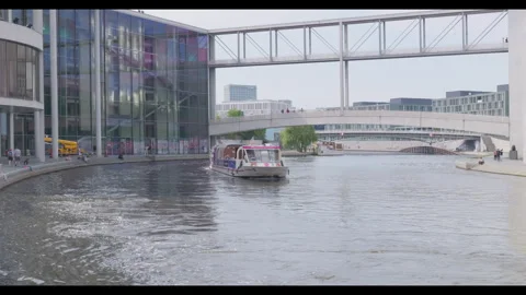 Tour Boat on Spree River in Berlin Government District Stock-Footage 341827699