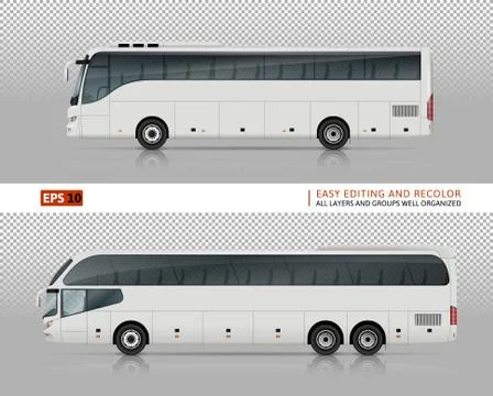 Tour buses side view realistic vector illustration Stock Illustration