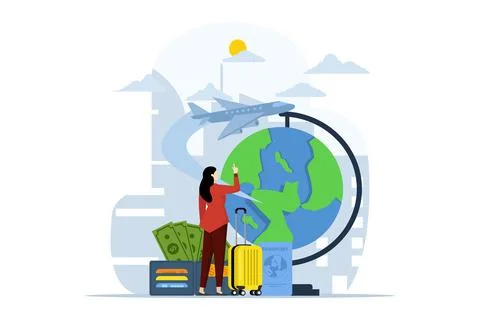 Tour concept. The character will take a tour with a map. Illustration