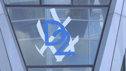 Tour D2 tower sign in La Defense business district in Paris, France Stock Footage 255391597