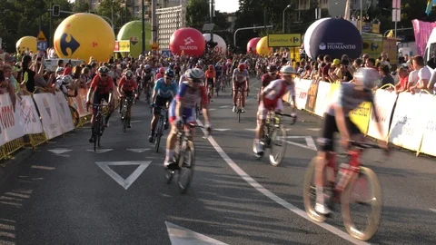 Tour de Pologne 2019. Cyclists ride through the city. Stock Footage 123064429