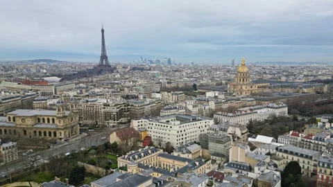 Tour Eiffel and Hotel National des Invalides, Paris panoramic view, Stock Footage 266201848