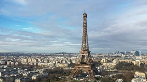 Tour Eiffel and La Defense in background, Parisian landscape, France. Stock Footage 266961753