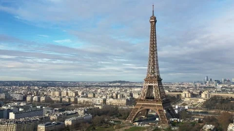 Tour Eiffel and Paris panoramic view, France. Aerial sideways and sky for Video stock 266386785