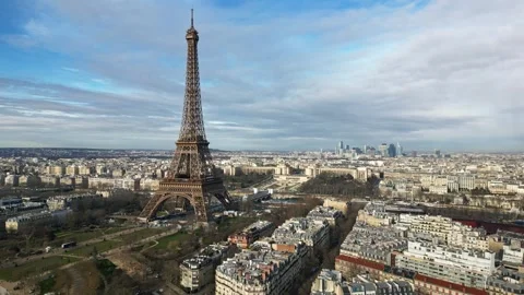 Tour Eiffel and Paris panoramic view, France. Aerial ascending and sky for Video stock 266962105