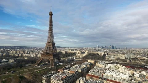 Tour Eiffel and Paris panoramic view, France. Aerial descending and sky Stock Footage 267660710