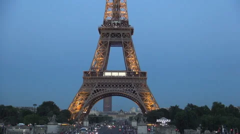 Tour Eiffel Paris Dusk Landscape Tower Lights Attraction France Tourism Symbol Stock Footage 53769732