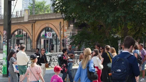 Tour Group Gathers Under Tree in Berlin City Street Vídeos de archivo 321529127