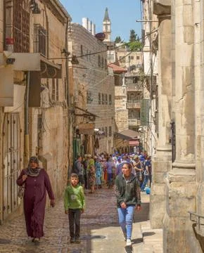 Tour Groups in Old City Jerusalem Stock Photos
