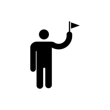 Tour guide holding small flag icon Stock Illustration