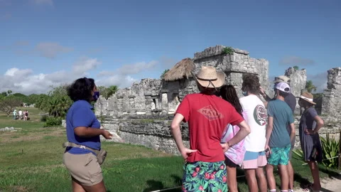 Tour Guide, Mayan Temple Tulum, Mexico Stock Footage 158091682