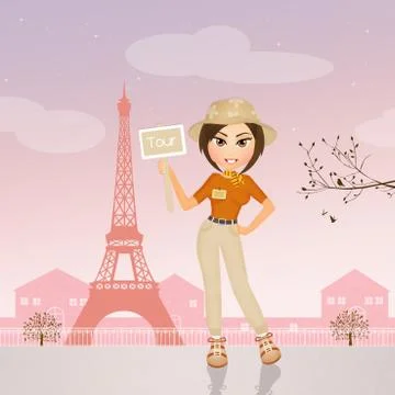 Tour guide in Paris Иллюстрация
