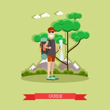 Tour guide vector illustration in flat style Stock Illustration