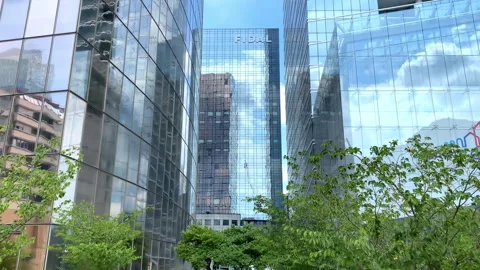 Tour Prisma, a tower in La Defense business district in Paris, France Stock Footage 254937645