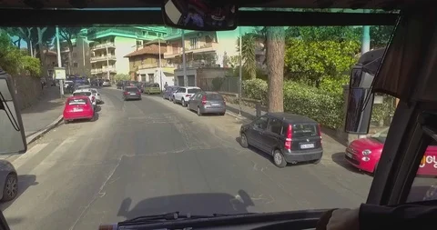 Tour in Rome city bus between old streets and buildings. Stock Footage 127243741