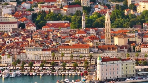 Tour of Split Croatia with a view of the city and harbor area Stock Footage 339040121