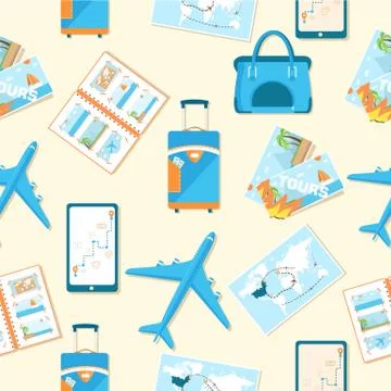 Tour of the world seamless pattern concept. Tourism with fast tr Stock Illustration