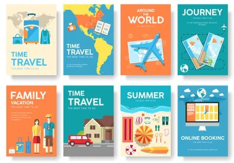 Tour of the world vector brochure set. Travel  icons. Travel posters. Travel Stock Illustration