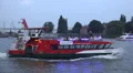Touring Hamburg harbour ferryboat blue illumination HD Footage
