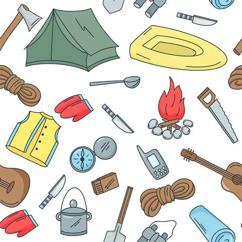 Tourism and camping seamless pattern Ilustración de archivo