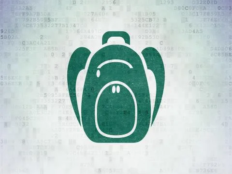 Tourism concept: Backpack on Digital Data Paper background Stockillustratie