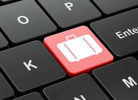Tourism concept: Bag on computer keyboard background Illustration