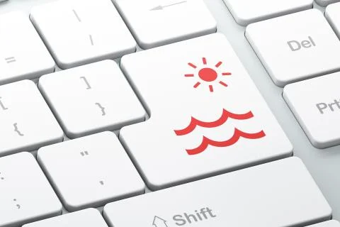 Tourism concept: Beach on computer keyboard background Ilustração Stock
