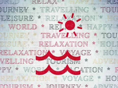 Tourism concept: Beach on Digital Data Paper background Illustrazione stock