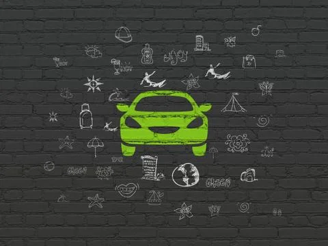 Tourism concept: Car on wall background 스톡 일러스트