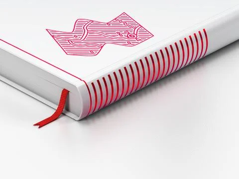Tourism concept: closed book, Map on white background Stock Illustration