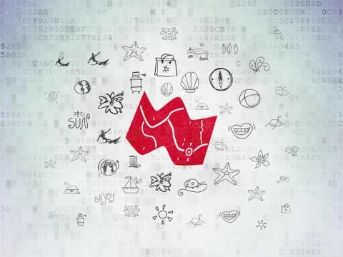 Tourism concept: Map on Digital Data Paper background Illustrazione stock