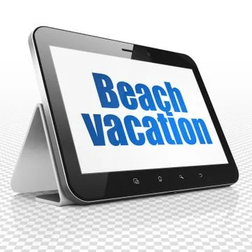Tourism concept: Tablet Computer with Beach Vacation on display Stock Illustration