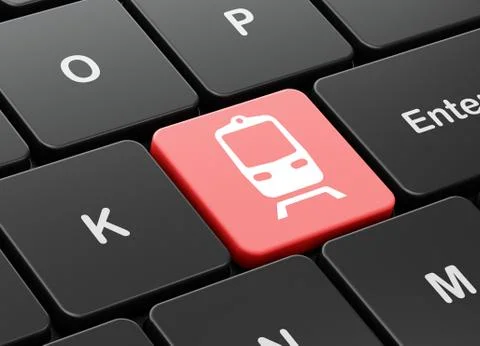 Tourism concept: Train on computer keyboard background Illustrazione stock