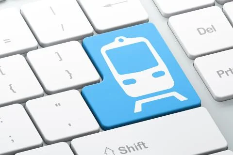 Tourism concept: Train on computer keyboard background Illustrazione stock