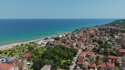 Tourism drone view of Obzor beach resort and park in Bulgaria Stock-Footage 344463752