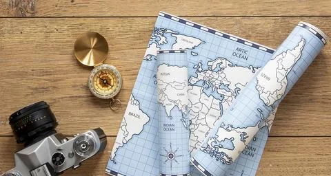 Tourism elements assortment flat lay Stock Photos