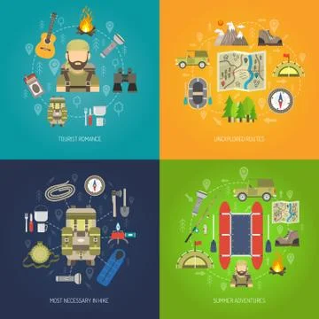 Tourism Flat Set Illustrazione stock