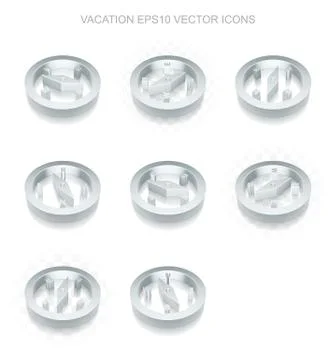 Tourism icons set: different views of metallic Compass, transparent shadow, EPS Stock Illustration