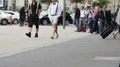 Tourism, people holding bags and walking to train station, traveling, trip HD Footage
