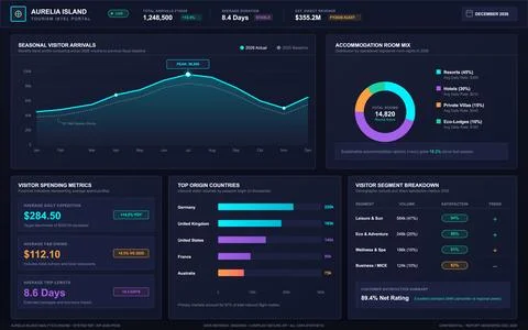 Tourism Performance Dashboard with Visitor Analytics and Financial Metrics Stock-Illustration