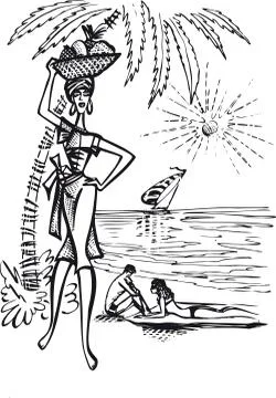 Tourism scene at the beach, Retro Vector Illustration Stock Illustration