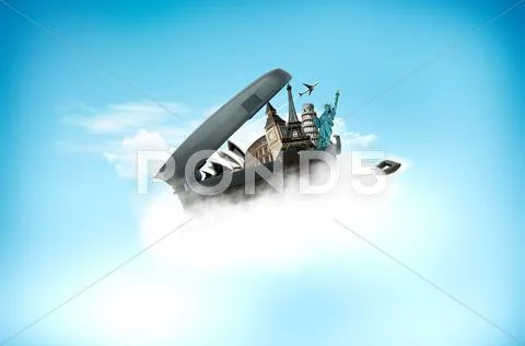 Tourism, travel and transport, world historical worldwide landmarks, for trav Stock Illustration